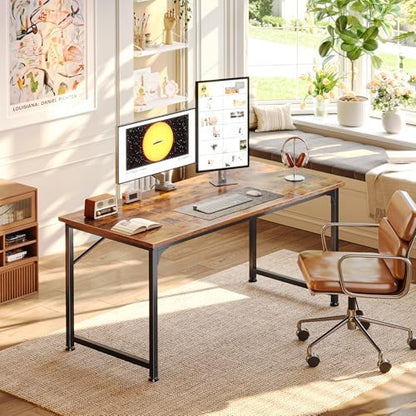 PRAISUN 47 Inch Computer Desk, Office Desk, Spacious Desktop, Rustic Brown