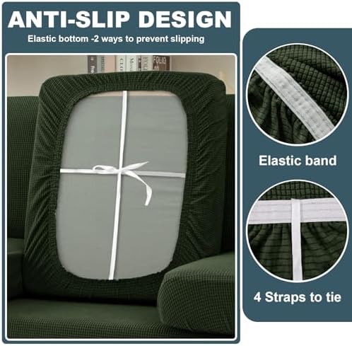 UNBBRRL Seat Cushion Cover and Back Covers for Corner Sofa Stretch Jacquard, Non Slip L Shaped Sofa Slipcover with Storage Ottoman, Sectional Couch Cover for Chaise Lounge (Army Green,24 x 98 x 6 “)