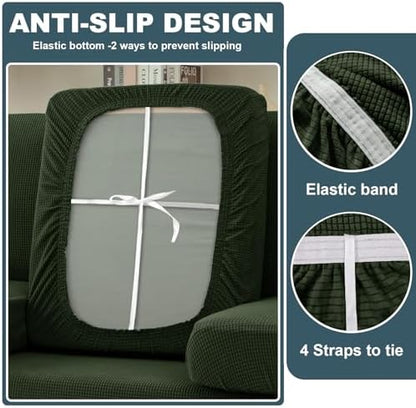 Seat Cushion Cover and Back Covers for Corner Sofa Stretch Jacquard, Non Slip L Shaped Sofa Slipcover with Storage Ottoman, Sectional Couch Cover for Chaise Lounge (Army green,Corner seat cover)