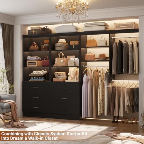 Aheaplus 47.2" Closet Drawers System, Closet System with 3 Drawers, Black