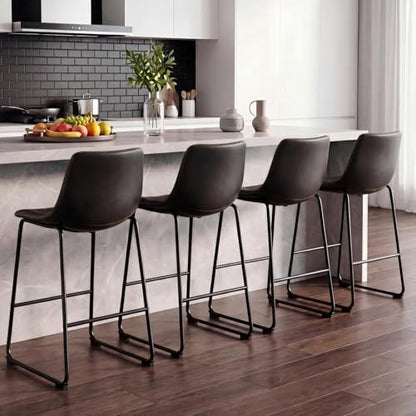 Bar Stools Set of 4, 26in Counter Height Metal Barstool with Back
