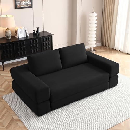 HANXIN 81'' Futon Sleeper Sofa Bed, Boneless Couch for Living Room, Black
