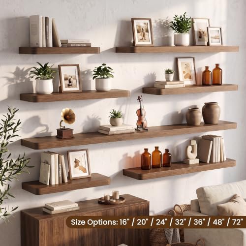 RICHFOCUS 72Inch Long Floating Shelves for Wall 1Pack, Walnut, 8" Deep