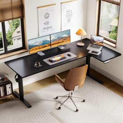 OffiGo 71" Reversible L Shaped Electric Standing Desk, Carbon Fiber Black