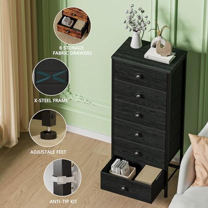 Black Dresser for Bedroom, Tall Fabric Chest of Drawers