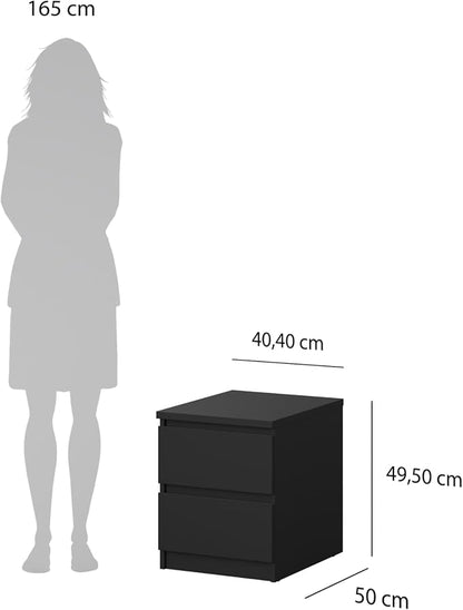 2 Drawer Nightstand, Black Matte | Contemporary Design, Handle-Free
