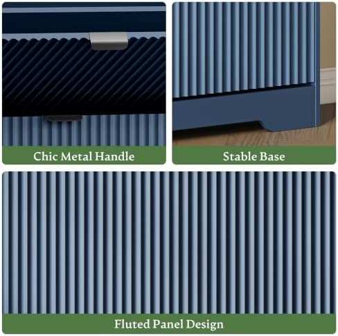 Shoe Storage Cabinet for Entryway with 4 Flip Drawers, Hidden Slim Wood Shoe Organizer with Modern Fluted Panel, Freestanding Narrow Shoe Rack for Front Door Entrance, Hallway, Foyer, Blue