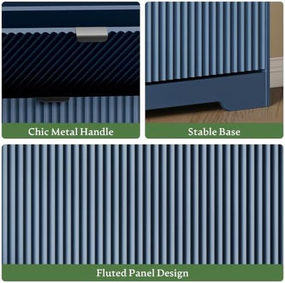 Shoe Storage Cabinet for Entryway with 4 Flip Drawers, Hidden Slim Wood Shoe Organizer with Modern Fluted Panel, Freestanding Narrow Shoe Rack for Front Door Entrance, Hallway, Foyer, Blue
