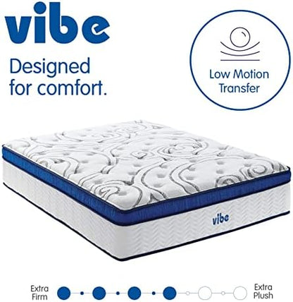 Vibe Quilted Hybrid Mattress, 12-Inch Innerspring and Pillow Top Gel Memory Foam Mattress, Fiberglass Free, CertiPUR-US Certified Bed in a Box, Queen