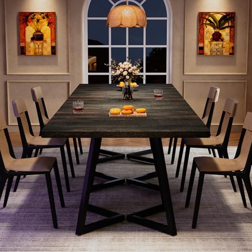 Tribesigns Square Dining Table Set of 4, 31.5" Industrial Dinner Table with Metal Base, Kitchen Table for Dining Room, Small Space, Apartment, Rustic Brown & Black (Chairs are not Included)