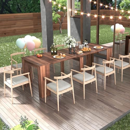 118.5'' Extendable Wood Dining Table for 8-12, Modern Rectangle Multifunctional Dining Kitchen Table Console Table for Living Room Home Office, Easy Assembly, Walnut