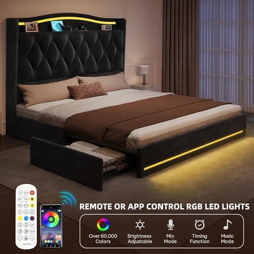 YITAHOME Queen Bed Frame with 4 Storage Drawers & RGB LED Lights