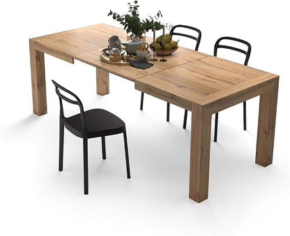 Mobili Fiver, Iacopo Extendable Dining Table, 55,1(86,6) x35,4 in, Rustic Oak, for 6-10 People, Expandable Dining Table for Kitchen, Living Room, Italian Furniture