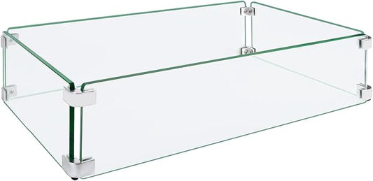 Fire Pit Wind Guard, 41.5 Square Fire Pit Glass Wind Guard, Made of Clear Tempered Glass, Set with Assembly Instructions, Free Screwdriver, Easy to Install