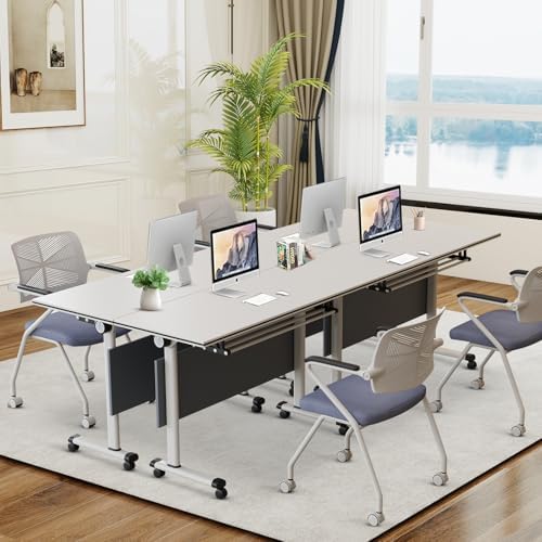 Folding Conference Table, Conference Room Tables with Wheels Foldable Large Rectangle Meeting Seminar Table for 6-12 People, Flip Top Mobile Training Table for Office Classr (6, Dark Gray, 47.2in)
