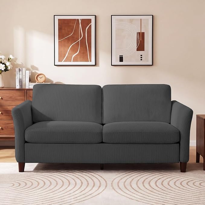 Valthie 80" Corduroy Loveseat Sofa, Modern Comfy Couches with Side Pocket, 3-Seater Sofa Couch for Living Room, Bedroom and Small Spaces,Grey