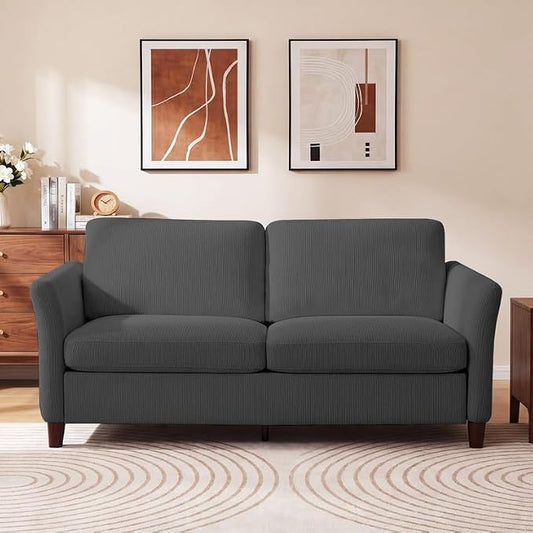 Valthie 80" Corduroy Loveseat Sofa, Modern Comfy Couches with Side Pocket, 3-Seater Sofa Couch for Living Room, Bedroom and Small Spaces,Grey