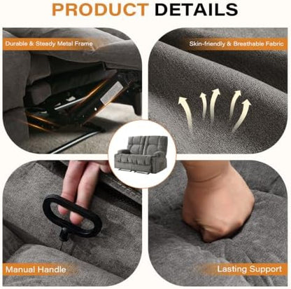Oversized Fabric Reclining Loveseat Sofa for Living Room with Cup Holders