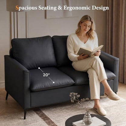 TYBOATLE Leather Loveseat Sofa and Accent Chair Set (Black, 2)