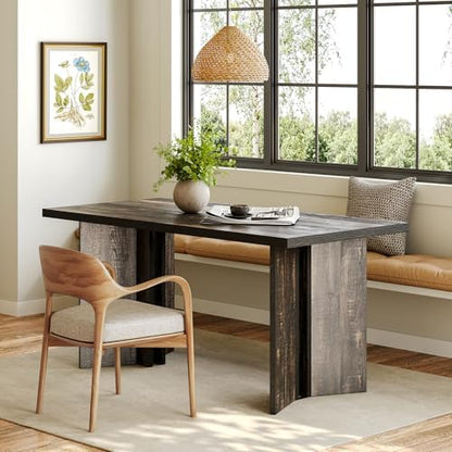 LITTLE TREE Wooden Dining Table Set for 6, 63-Inch Rectangle Kitchen Table, Modern Dinner Table for Home Dining Room, Kitchen Room,Dark Grey