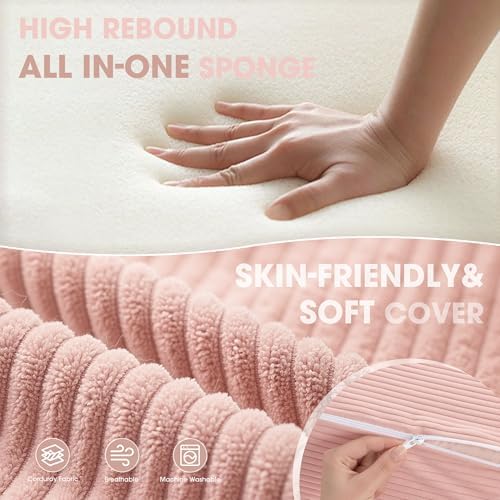 Kasunpul Folding Sofa Bed with Pillow, Memory Foam Fold Out Chair Bed, Convertible Sleeper Chair with Washable Cover, Futon Floor Couch for Living Room/Dorm/Guest Use/Home Office/Apartment,Pink