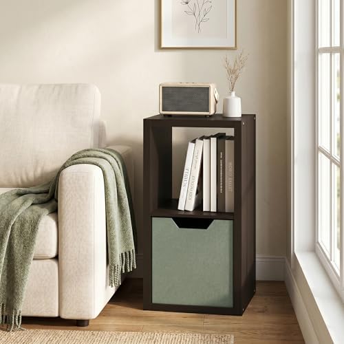2-Cube Bookshelf, Cubicle Shelf Bookcase with Open Back, Position Reversible Book Shelf, 15 x 16 x 30, for Home Office, Living Room, Dark Oak