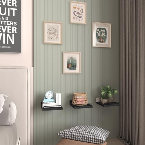 RYOFOBETTO Small Floating Shelf, 6 X 6 Inches Farmhouse Wall Shelves for Living Room, Bedroom, Picture Frames, Plants, Kitchen, Set of 3 (Black)