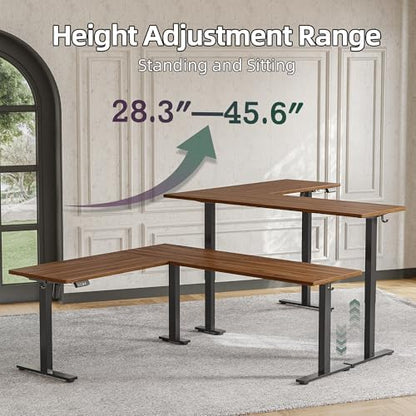 TIQLAB 75 x 61 inch L Shaped Standing Desk Adjustable Height, Electric Corner Standing Desk, Sit Stand Computer Table with Splice Board, Black Walnut