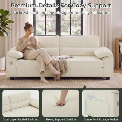 87" Oversized 3-Seater Couch, Comfy Sofa for Living Room with Fast Charging