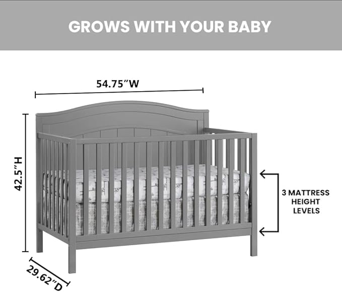 Oxford Baby Nolan 4-in-1 Convertible Crib, Dove Gray, GreenGuard Gold Certified