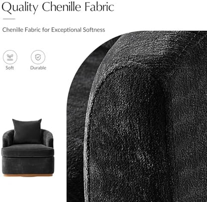 HULALA HOME Modern Swivel Accent Chair with Solid Wood Base, Black