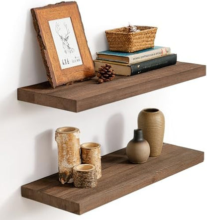 Marsmiles Dark Wood Floating Shelves, 24'' Long, 9.3'' Deep, Set of 2