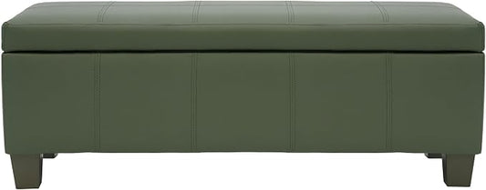 51 Inch Storage Ottoman, Storage Bench with Safety Hinge, Upholstered Synthetic Leather Ottoman Bench for Bedroom, Living Room, Entryway, Hallway, Foot Rest, Support 500lbs