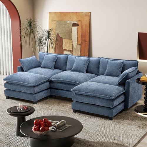 Hanherry Modular Sectional Sofa,Cloud Couch for Living Room,Modern Deep Seat Sofa Chenille Fabric Comfy Couches with Throw Pillows & Movable Ottoman for Apartment