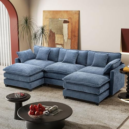 Hanherry Modular Sectional Sofa,Cloud Couch for Living Room,Modern Deep Seat Sofa Chenille Fabric Comfy Couches with Throw Pillows & Movable Ottoman for Apartment