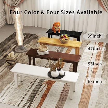 Wilk Wooden Entryway Bench, 55’’ Indoor End of Bed Bench, 100% Solid Oak Wood (White)