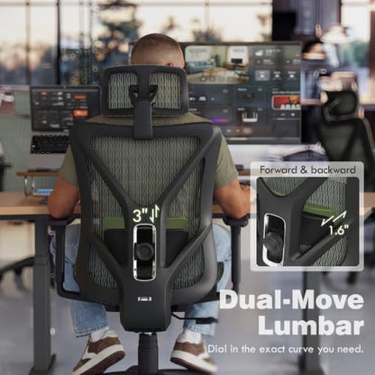 ELABEST Ergonomic Office Chair with 3D Headrest, T23 High Back Mesh Desk Chair with Adjustment Lumbar Support & 3D Armrests, Chair, Big and Tall Swivel Computer Chair for Home Office, Gaming