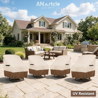 Swivel Patio Chair Cover 4 Pack,600D Waterproof Heavy Duty Outdoor Chair Cover(35 W x 37 D x 36 H inches),Patio Furniture Covers,Outdoor Furniture Covers Waterproof,Beige&brown