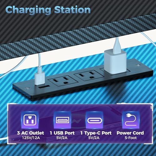 DUMOS 52" Gaming Desk with USB Charging Ports & LED Lights, Black
