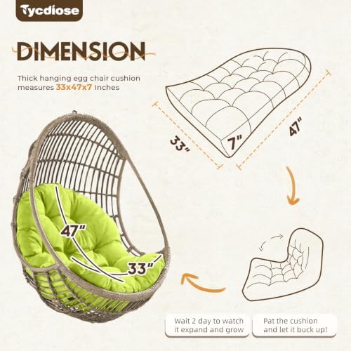 Egg Chair Cushion Replacement, Waterproof Outdoor Hanging Egg Chair Cushion Hammock Swing Chairs Cushions Pads, U-Shaped Thickened Cushions for Hanging Eggs Chairs, 47x33x7 Inch (Light Green)