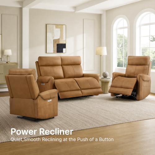 KISLOT 3 Seater Power Loveseat Recliner Sofa, Wall Hugger, Saddle Brown