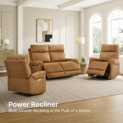 KISLOT 3 Seater Power Loveseat Recliner Sofa, Wall Hugger, Saddle Brown
