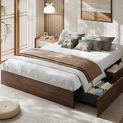 Garvee Queen Bed Frame with 2 Storage Drawers, Wood Platform Bed