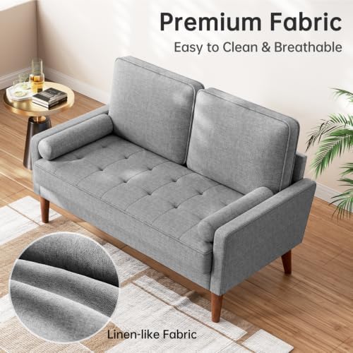 Vesgantti 48" Loveseat Sofa, Small Couch with Solid Wood Legs, Light Gray