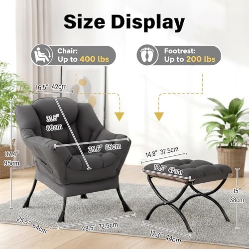 Lazy Chair with Ottoman,Comfy Accent Living Room Chair with Footrest Set