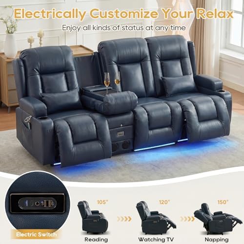 IPKIG Power Loveseat Recliner Sofa with Flip Back Console, 89" - 4 Seat
