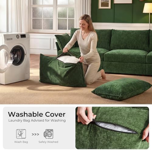 ABCASA 134.6" U Shaped Modular Sectional Couch with Washable Chenille Cover, 6 Seater Deep Seat Sofa with Storage Ottoman & Reversible Chaise for Living Room, Pet-Friendly, Green