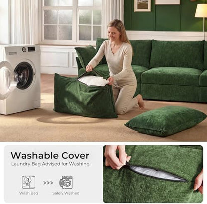 ABCASA 134.6" U Shaped Modular Sectional Couch with Washable Chenille Cover, 6 Seater Deep Seat Sofa with Storage Ottoman & Reversible Chaise for Living Room, Pet-Friendly, Green