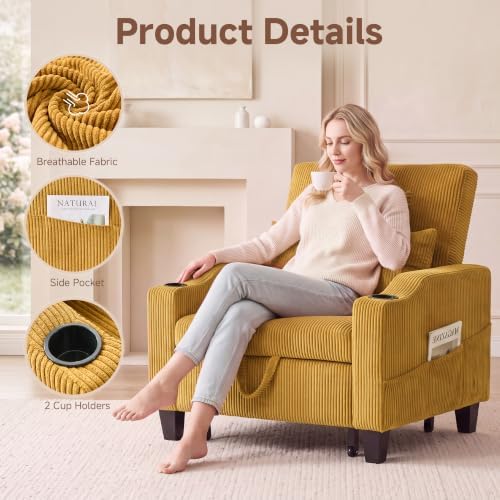 Corduroy Convertible Sleeper Chair, 3 in 1 Sleeper Chair Bed Pull Out Sofa Bed Chair, Single Sofa Bed Adjustable Backrest Chair Bed Sleeper for Adults Reading Living Room, Yellow