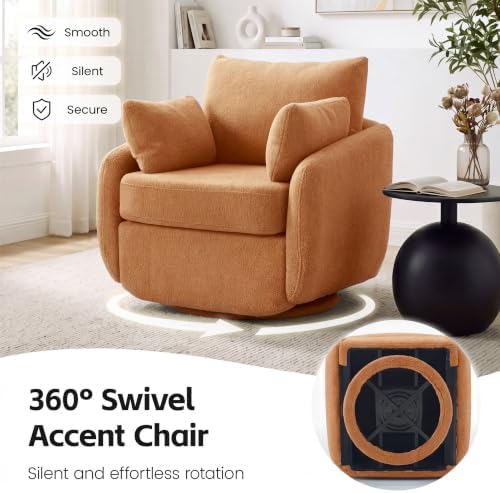 360° Swivel Accent Chair Set of 2, Barrel Living Room Chair, Orange